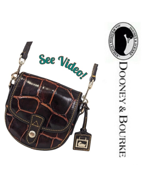 Dooney & Bourke Handbags - 🦆Dooney & Bourke Croc- Embossed Leather Brown Cognac Mini Flap Crossbody🦆